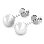 Vivienne 18k White Gold Plated White Round Shell Pearl Stud Earrings Gift for Women